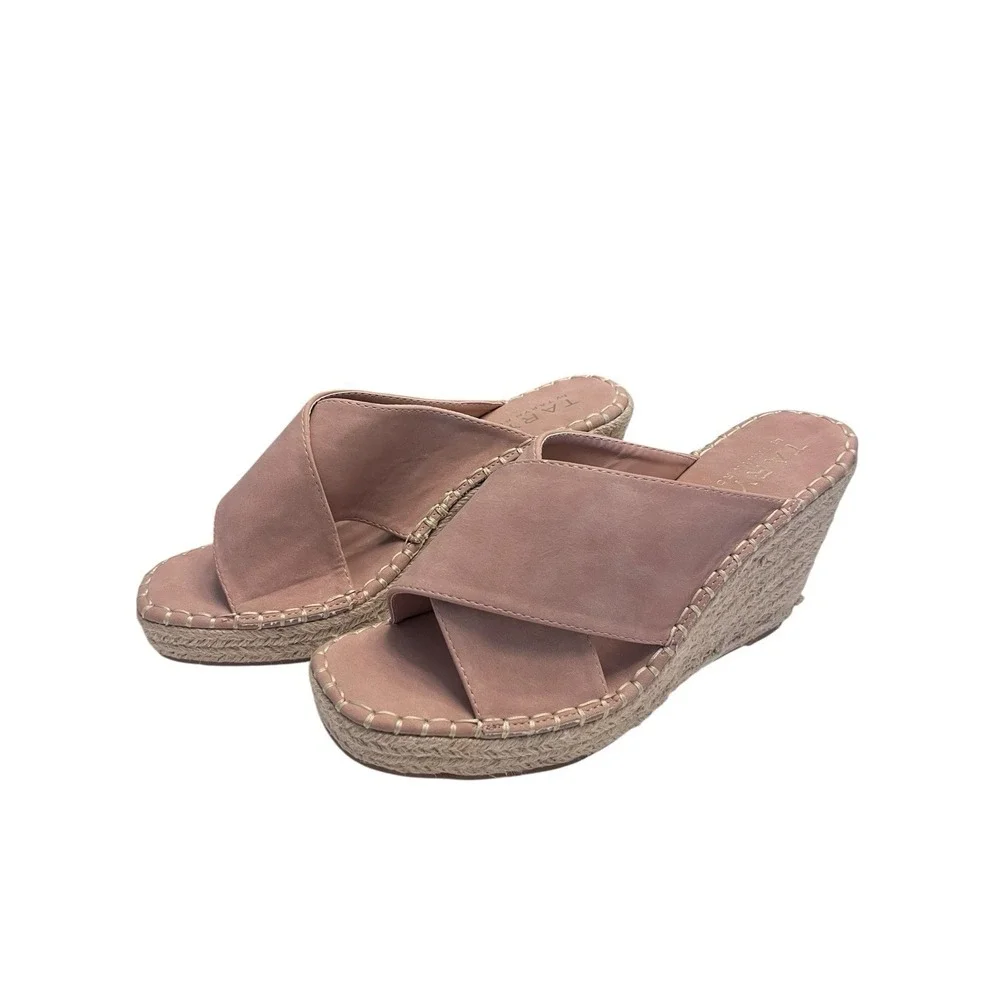 New TARYN By Taryn Rose Sz 9 Wedge Espadrille Pink Blush Vegan Suede Sandals